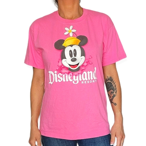 Disney Hanes Front Back Graphic Minnie Mouse Short Sleeve Cotton Medium Pink - Picture 1 of 4